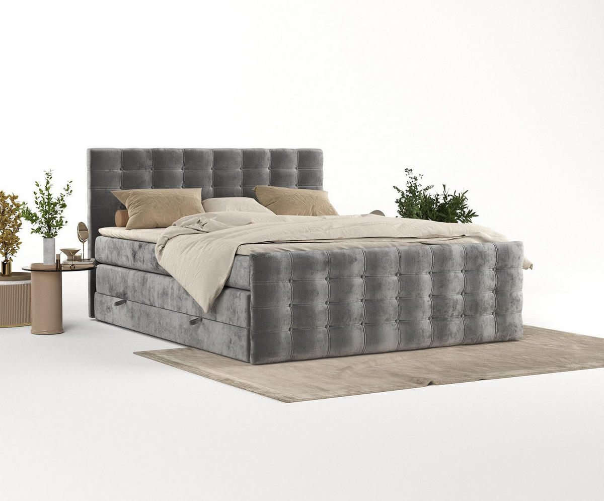 BOXSPRINGBETT Blend Grau 140/200 cm mit Matratze und Topper - Schwarz/Grau, Holz/Holzwerkstoff (140/200cm) - Maison de Reve