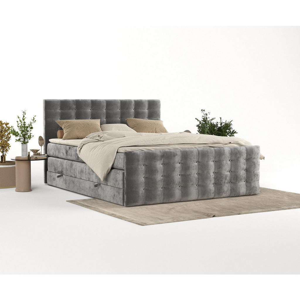 Thumbnail - Maison de Reve Boxspringbett, Grau, Textil, Buche, Kiefer, H2, Höhe ca. 40 cm, 140x200 cm, Oeko-Tex® Standard 100, FSC 1...