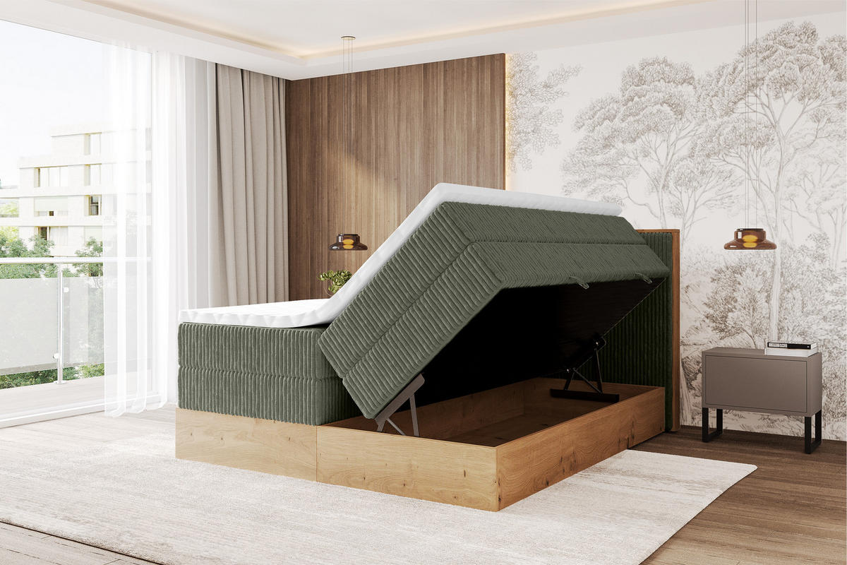 BOXSPRINGBETT LOLLI9 -KING 180x200 - H3/H4 Olivgrün - Olivgrün, Holzwerkstoff (180/200cm) - ALTDECOR