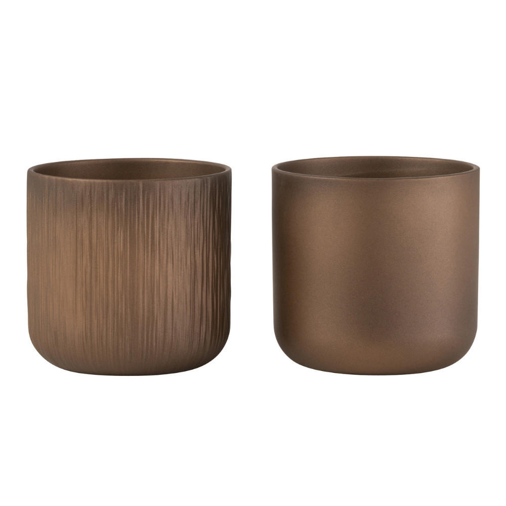 BLUMENTOPF GEN - Keramik - Gold/Kupfer - M - 2er Set - Ø 15 cm - Kupferfarben, Keramik (15/14.5cm) - J-Line