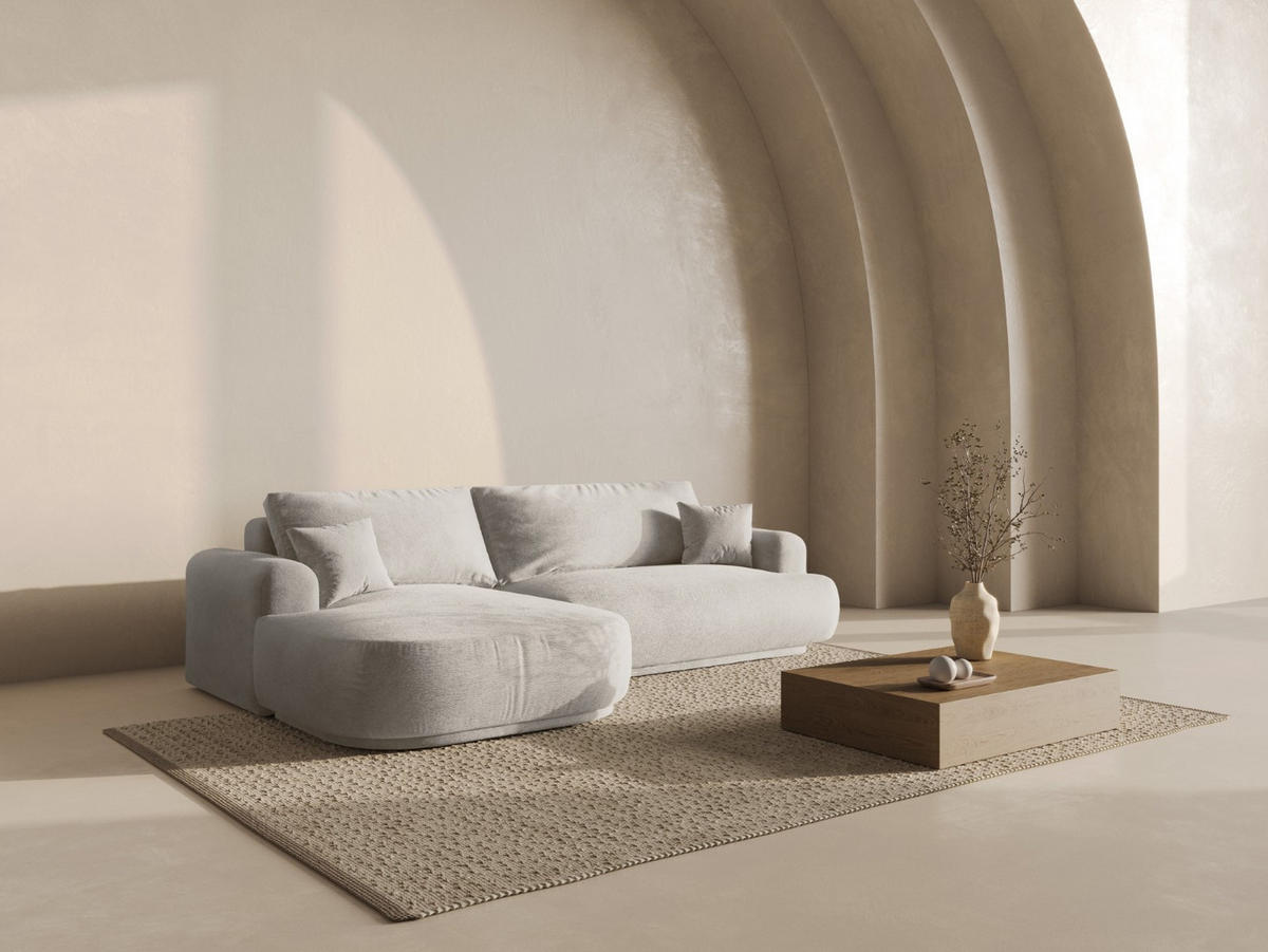 SCHLAFSOFA modular mit Bettkasten links Ella aus strukturiertem Stoff beige 5 Sitzplätze - Beige, Textil (174/271cm) - Micadoni