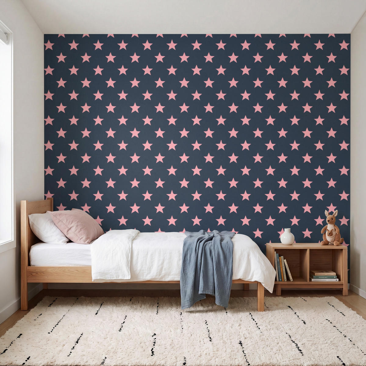 KINDERTAPETE - Muster - Sterne - Rosa - 300x240 cm - Anthrazit, Papier (300/240cm) - OnlyWow