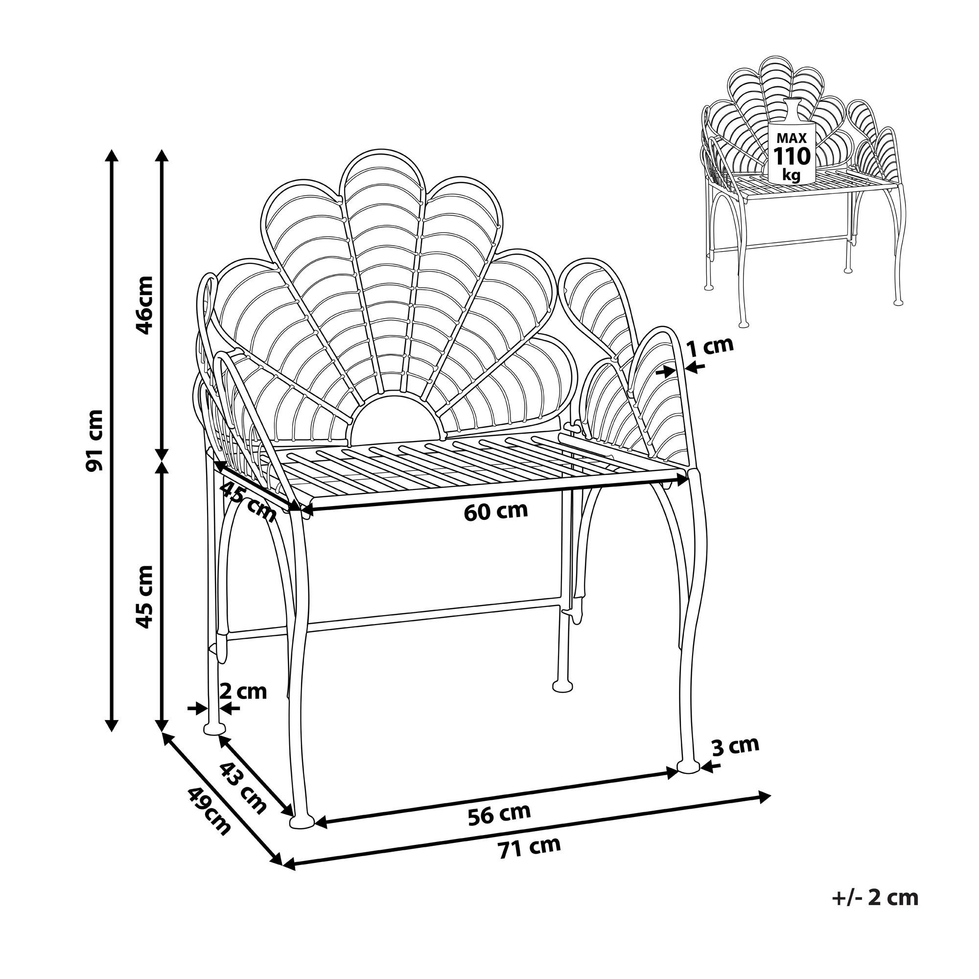 Thumbnail - Beliani Gartenstuhl, Schwarz, Metall, 71x91x49 cm, Gartenmöbel, Gartenstühle, Gartenstühle