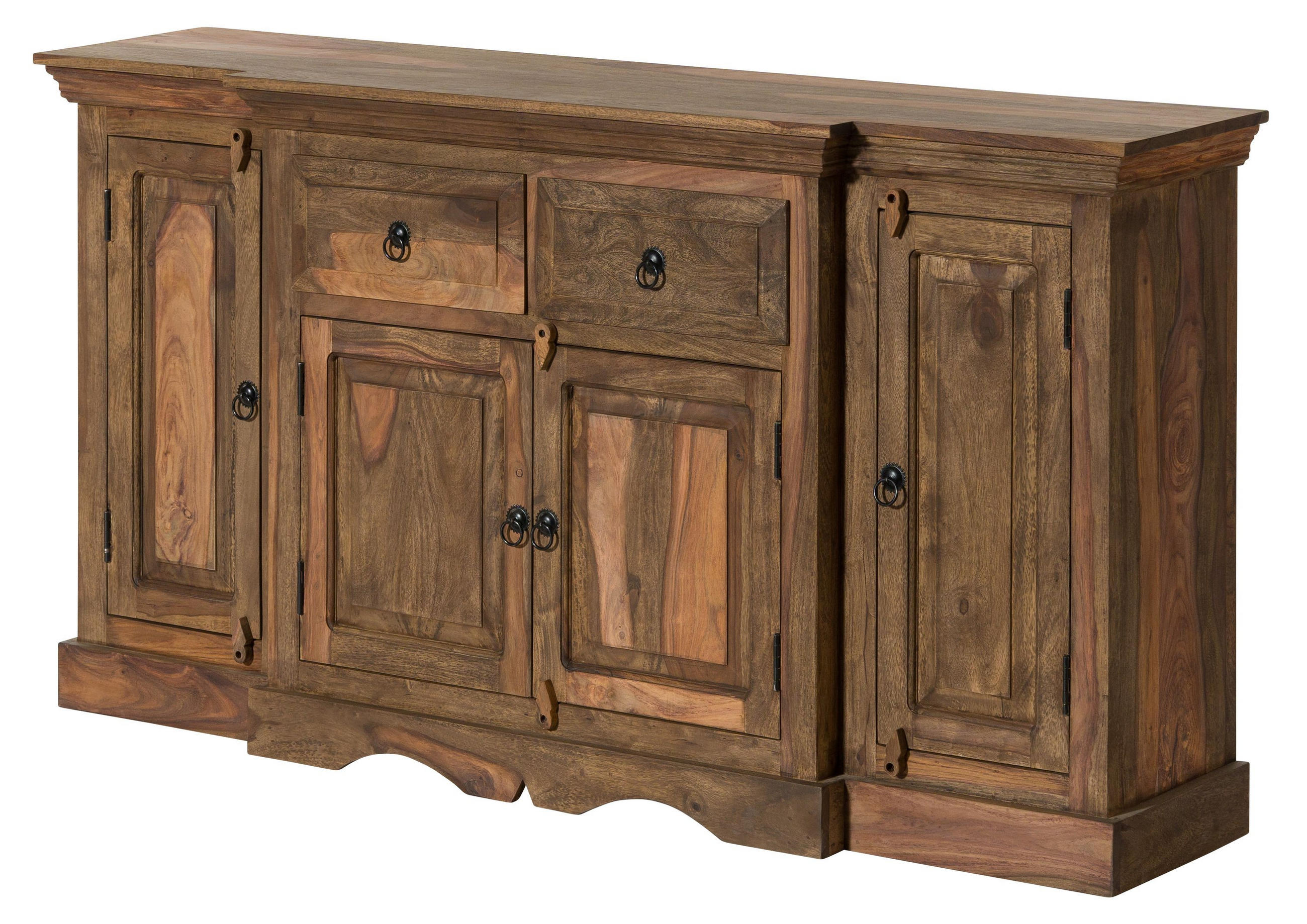 SIDEBOARD Sheesham 160x40x85 grau geölt LEEDS #02 - Grau, Holz (160/85/40cm) - Massivmoebel24