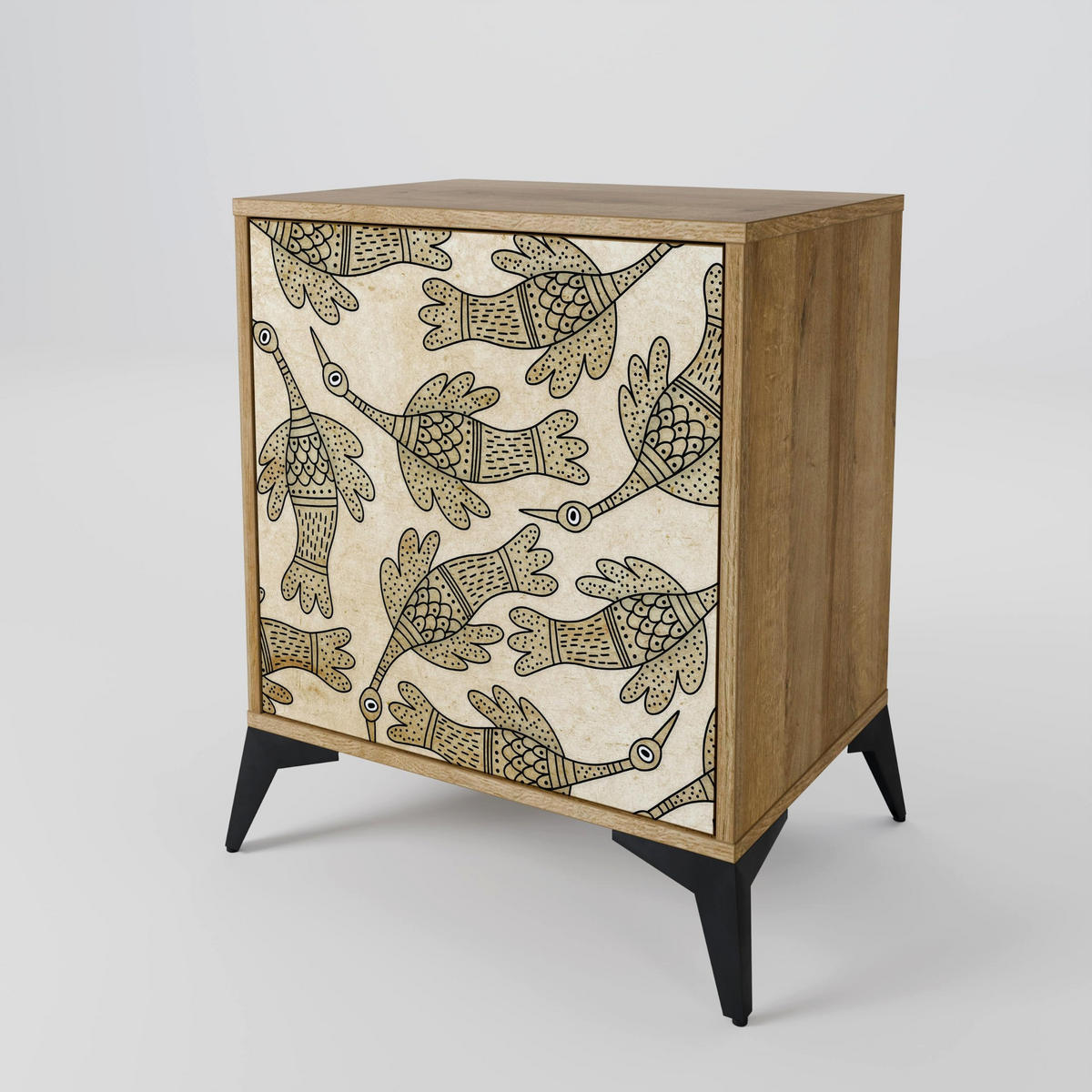 SIDEBOARD ALMONDINE SONGBIRD, Eichefarben, 57,5x42x75,5 cm, Goldfarbene Metallfüße - Eichefarben/Goldfarben, Holzwerkstoff/Metall (57.5/75.5/42cm) - SpaceRebels