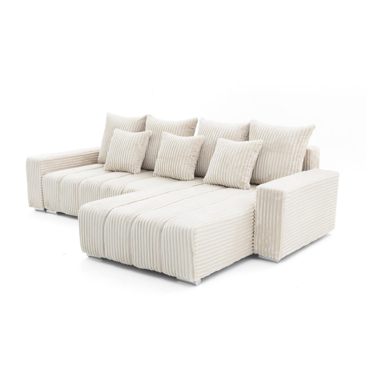 ECKSOFA PIANO L Rechts mit Schlaffunktion 137x234 Cord Creme - Silberfarben/Creme, Holz/Textil (178/278cm) - Muffo