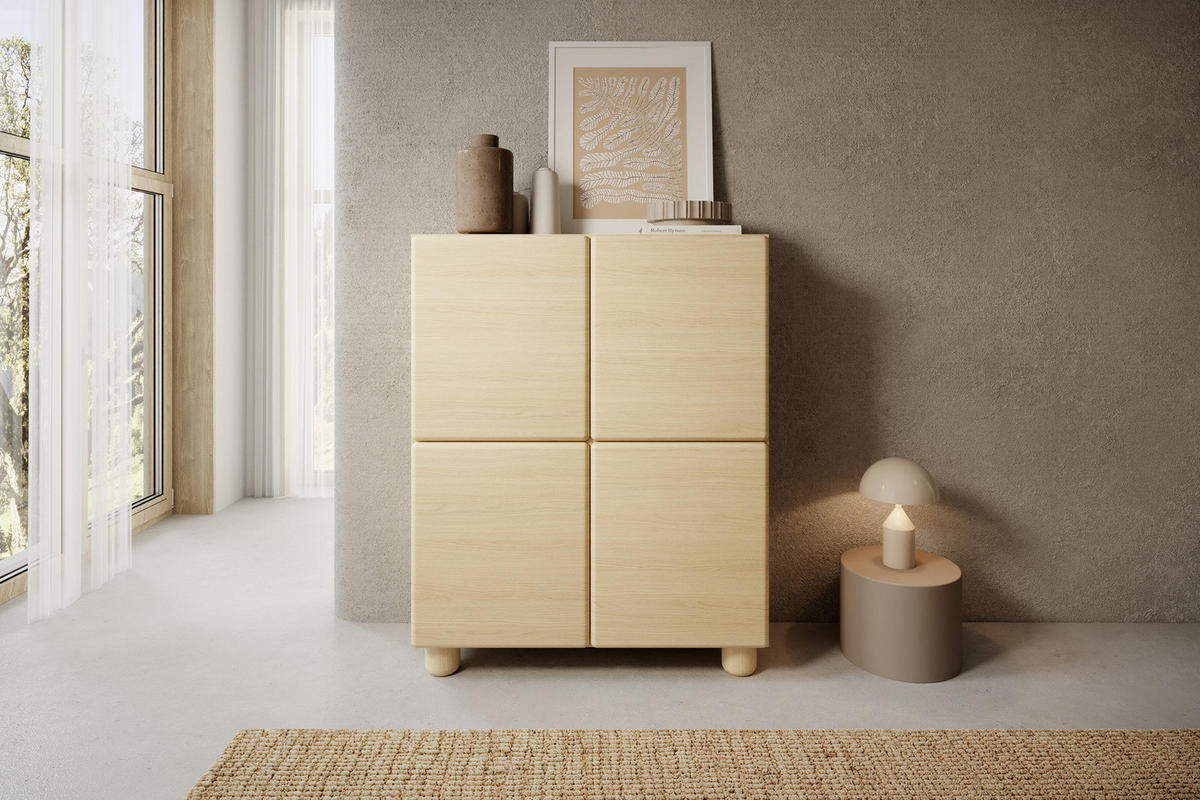 HIGHBOARD CERVI A 100 cm Eiche Vicenza - mit 4 Türen und abgerundeten Fronten - Eichefarben, Holz/Holzwerkstoff (100/125/38cm) - Ravio