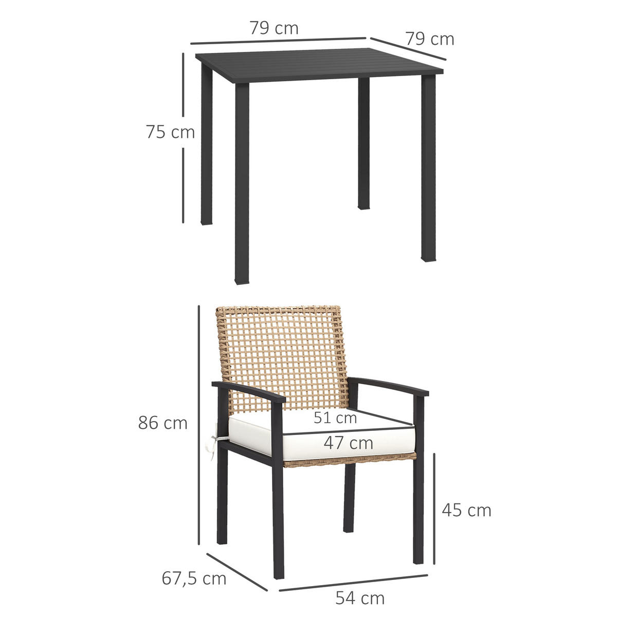 GARTENMÖBEL Set, PE-Rattan Natur+Schwarz - Schwarz/Naturfarben, Kunststoff - Outsunny