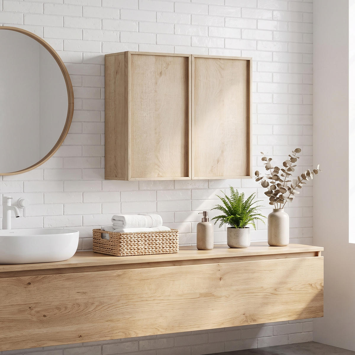 WANDSCHRANK Badezimmer Eichenoptik mit 2 Türen & griffloses Design - Eichefarben, Holzwerkstoff (60/58/21.6cm) - Urban Meuble