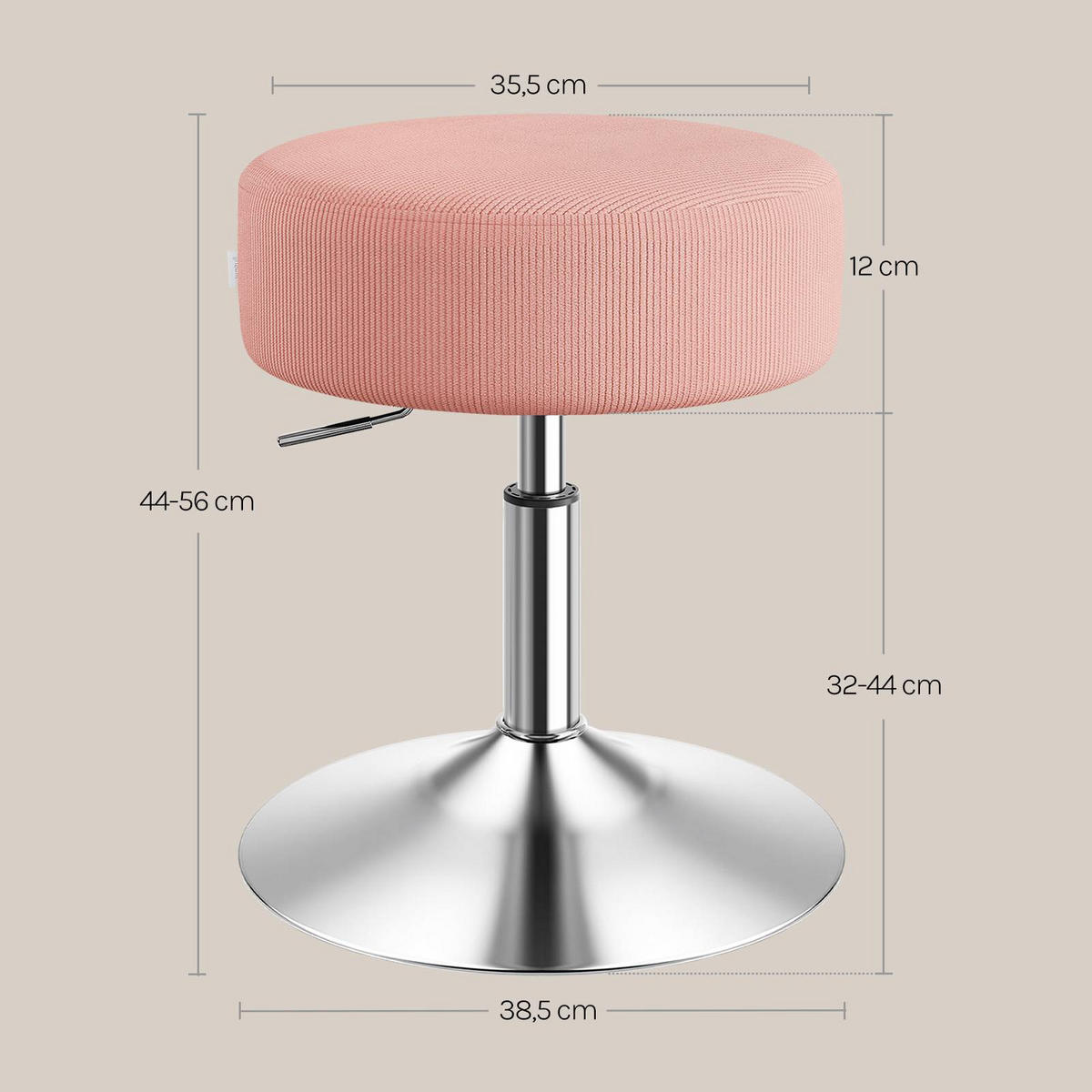 SITZHOCKER rund, drehbar, Cord-Sitzfläche, Rosa - Silberfarben/Rosa, Textil/Metall (38.5/56/38.5cm) - Woltu