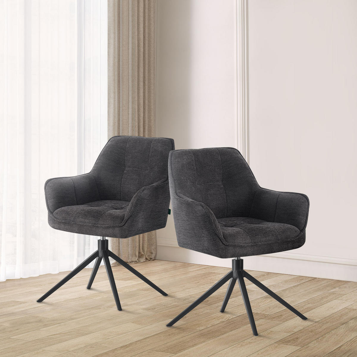 ESSZIMMERSTUHL THOMAS-MIRA 2er-Set 360°drehbar - Schwarz, Textil (61/82/62cm) - DUBI Möbel