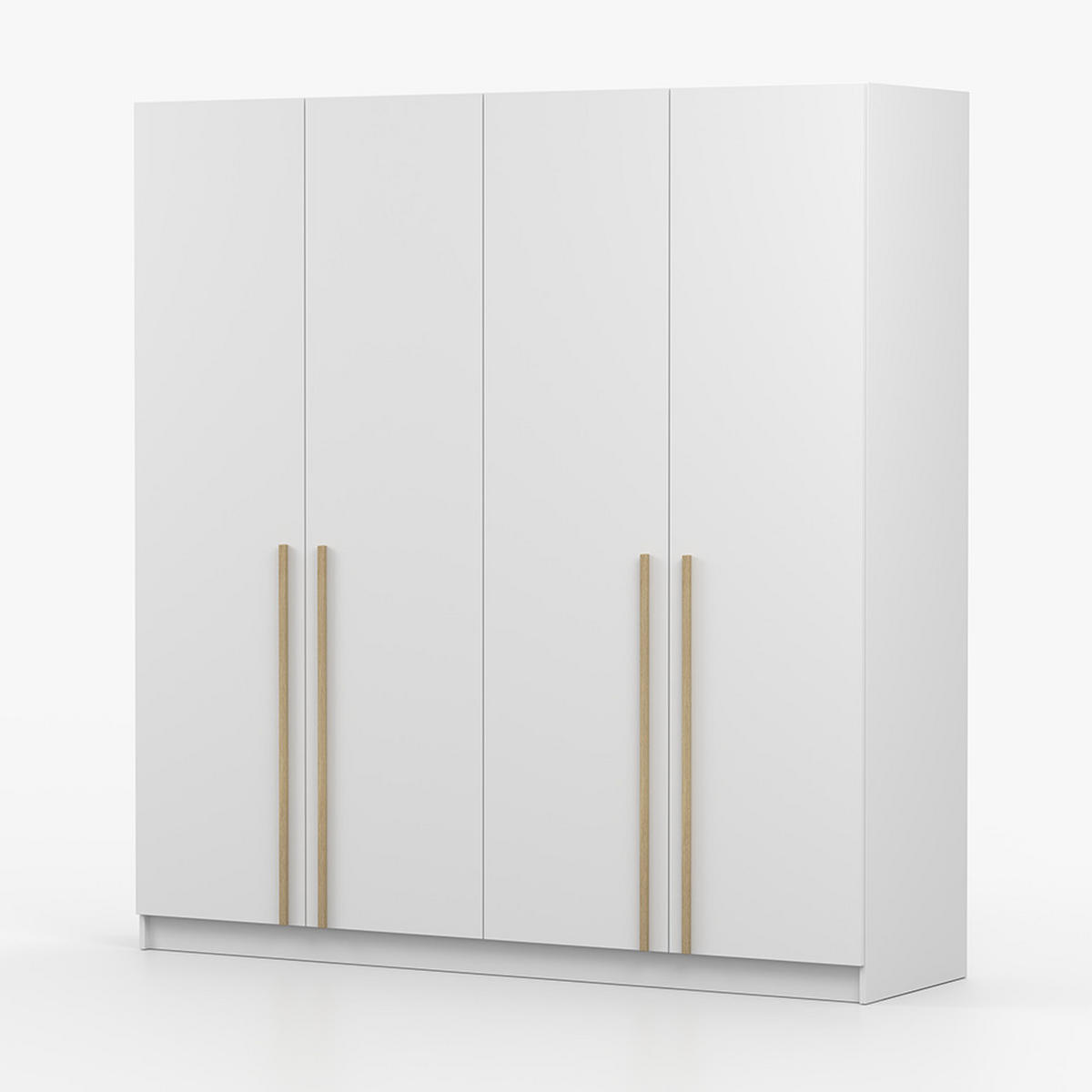 DREHTÜRENSCHRANK SEVILLA 4D Weiß/Weiß, 4-türig, Holzgriffe - Eukalyptusholzfarben/Weiß, Holz/Holzwerkstoff (200/210/57cm) - imoebel24