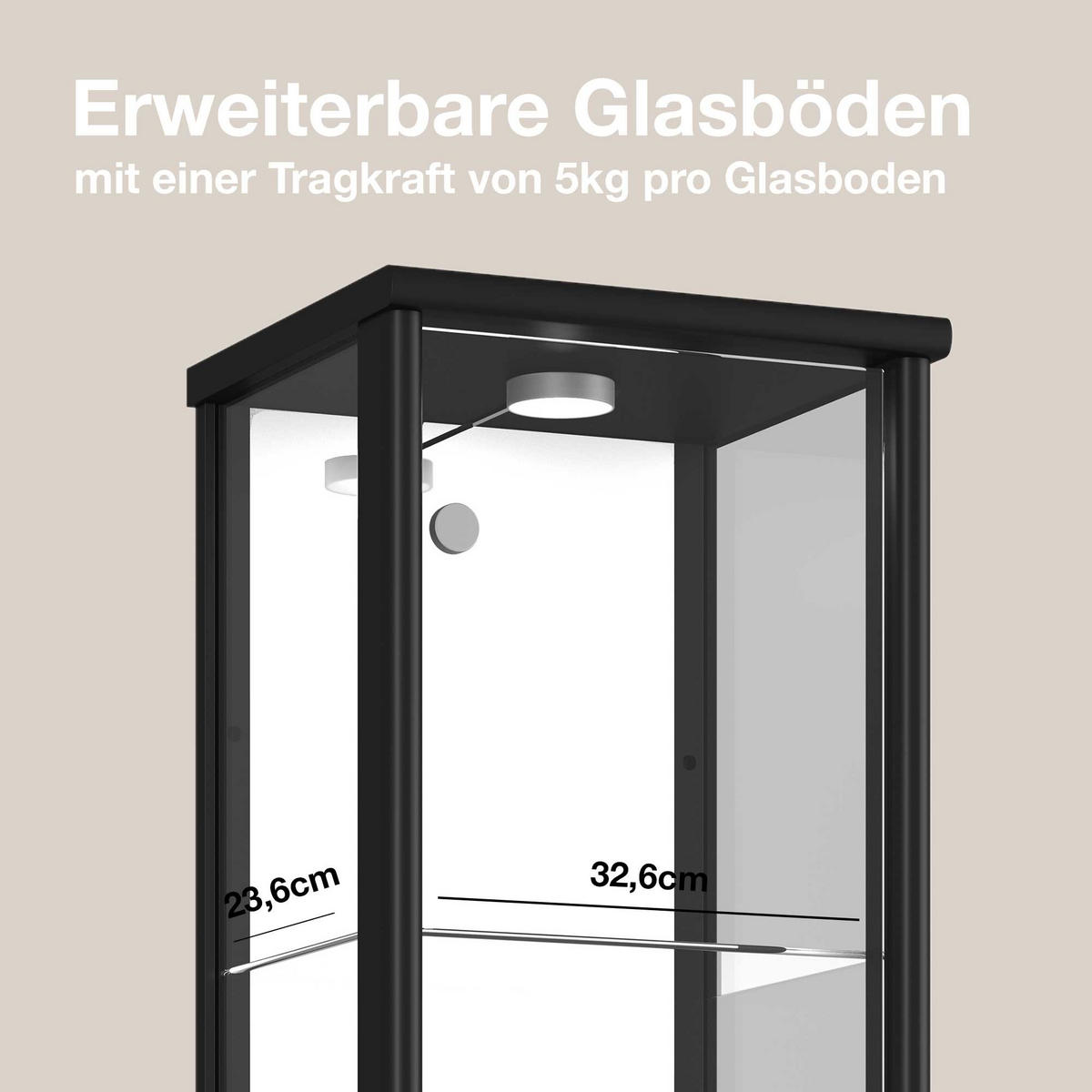 GLASVITRINE 33/37/176 cm mit Spiegel, LED & 4 höhenverstellbaren Glasböden - Transparent/Silberfarben, Glas/Holzwerkstoff (37/176/33cm) - K-Möbel