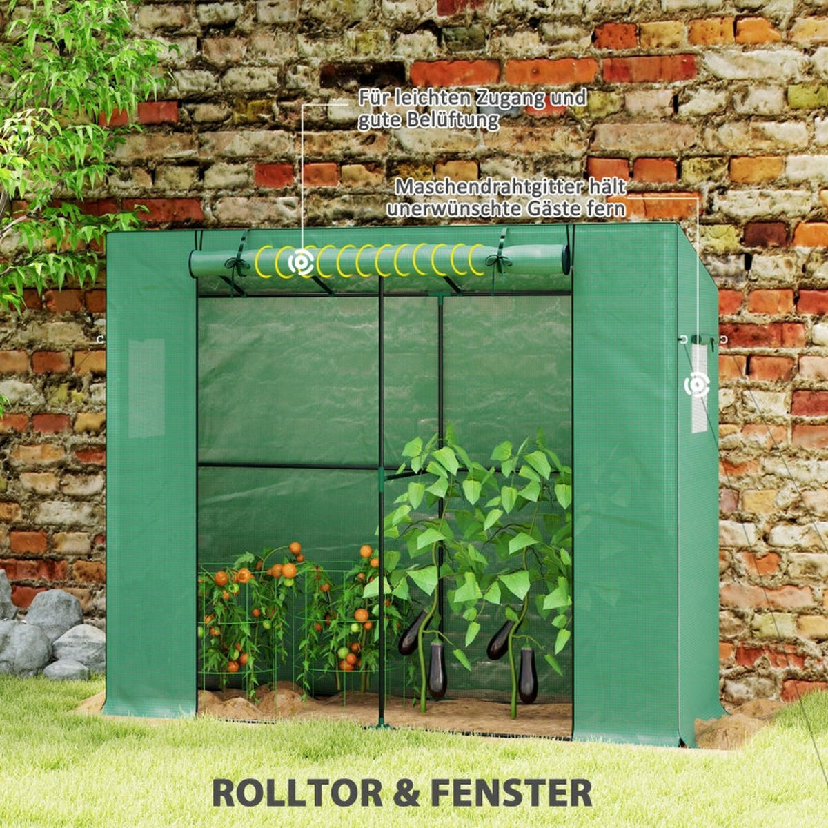 GEWÄCHSHAUS aus Stahl 200x76x170/150 cm in Grün mit UV-beständiger Abdeckung - Grün, Metall (76/170/200cm) - Modfu