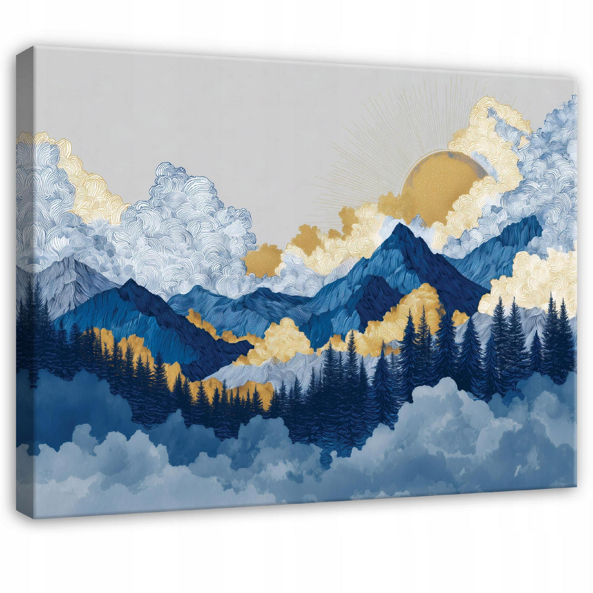 LEINWANDBILD Berge Aquarell Blau 100x70 cm - Multicolor, Holzwerkstoff (100/70cm) - Wallarena