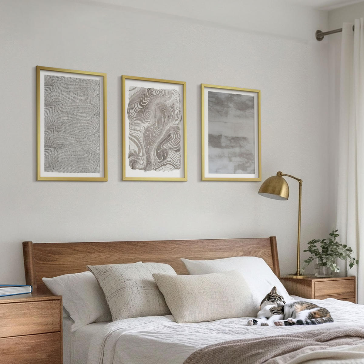BILDER SET 3er Set - 40x60 cm Goldrahmen - Industrielle abstrakte Muster - Goldfarben, Kunststoff (40/60cm) - TULUP