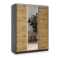 SCHWEBETÜRENSCHRANK SORE 150/205/58 cm 3-türig mit Spiegel und Schubladen Schwarz / Eiche Artisan - Silberfarben/Schwarz, Holzwerkstoff (150/205/58cm) - MASSENO