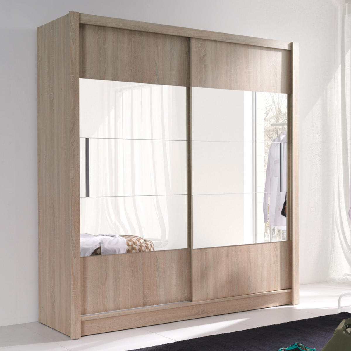SCHWEBETÜRENSCHRANK 2-Türen 184 cm mit Spiegel in Artisan - Sonoma Eiche, Holzwerkstoff (61.5/200/184.4cm) - Home Collective