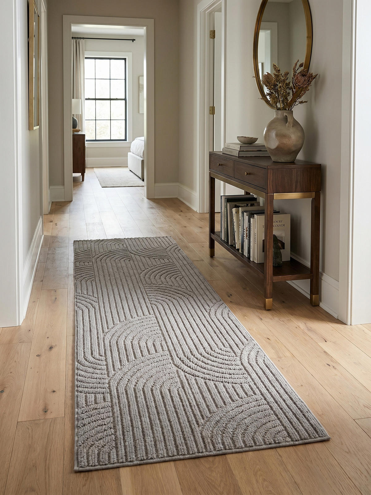 TEPPICH Flachgewebe LANGAU in Silber, mit geometrischen Bögen, 80 x 250 cm - Silberfarben, Textil (80/250cm) - KADIMA DESIGN
