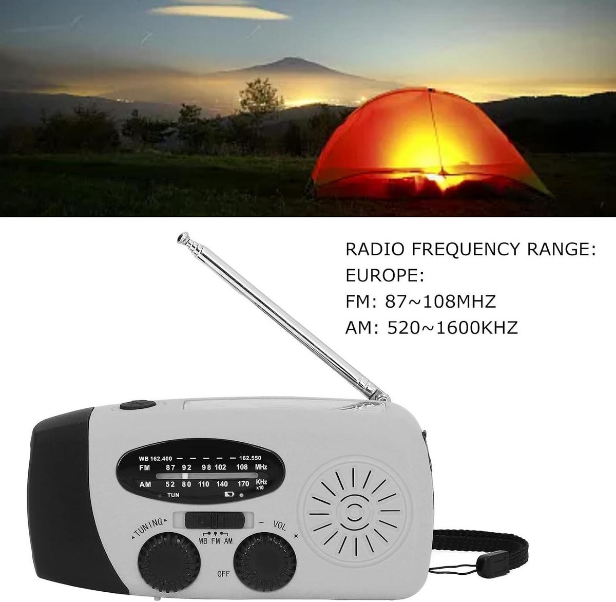 RADIO – NOAA AM/FM – Handkurbel-Generator / LED-Taschenlampe / 2000-mAh-Powerbank – Silbergrau - Grau, Kunststoff (12.8/4/6.5cm) - DCA