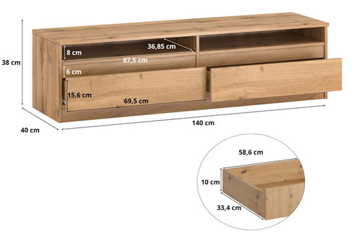 LOWBOARD Lala 140 Wotan Eiche 140 / 40 / 38cm - Braun, Holz/Holzwerkstoff (140/38/40cm) - Feldmann-Wohnen