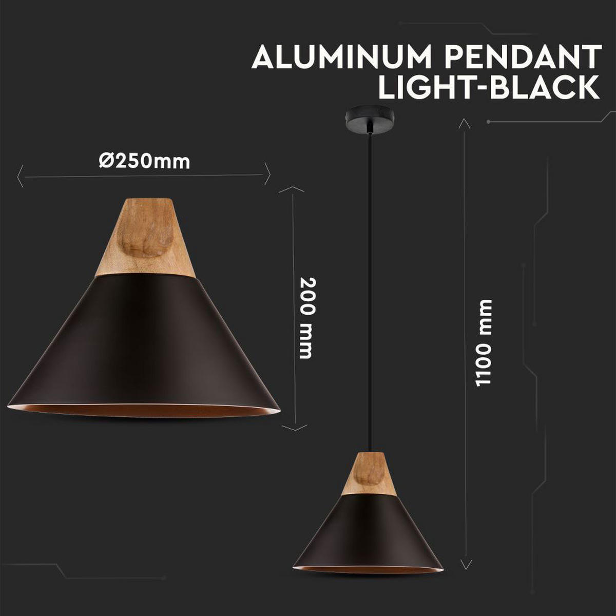 LED HÄNGELEUCHTE Aluminium Schwarz Holz - Schwarz, Holz (25/20/17cm)