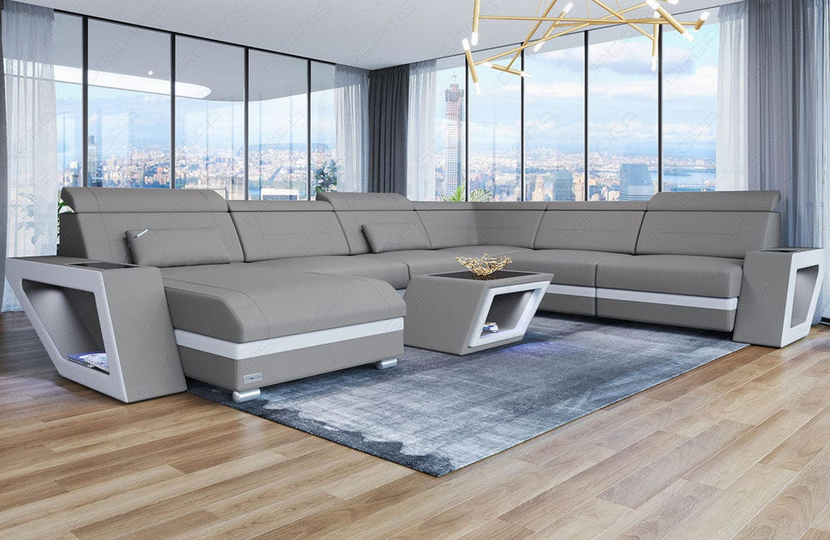 WOHNLANDSCHAFT Catania Hellgrau Weiß Mikrofaserstoff - Hellgrau, Kunststoff (349/89/264cm)