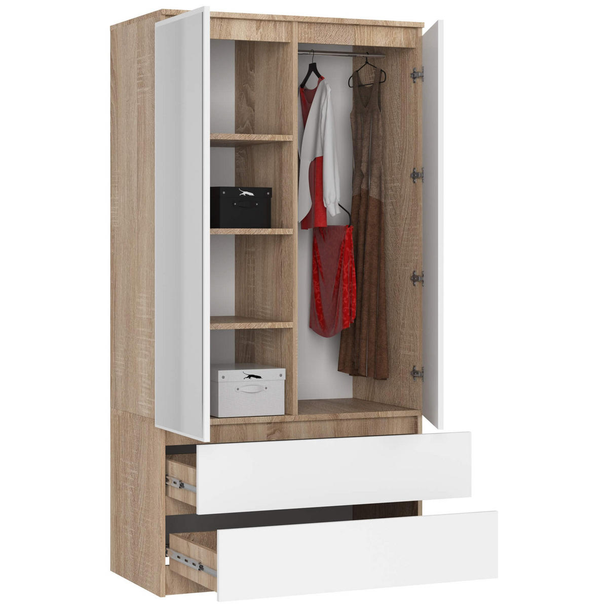 KLEIDERSCHRANK Eiche Sonoma, Weiß 180/90/51 - Weiß/Sonoma Eiche, Holzwerkstoff (90/180/51cm) - RAUMHIRSCH FURNITURE