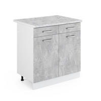 UNTERSCHRANK R-Line Beton 80 cm mit Schubladen und Türen mit Arbeitsplatte - Weiß/Grau, Holzwerkstoff (80/81.6/60cm) - Vicco