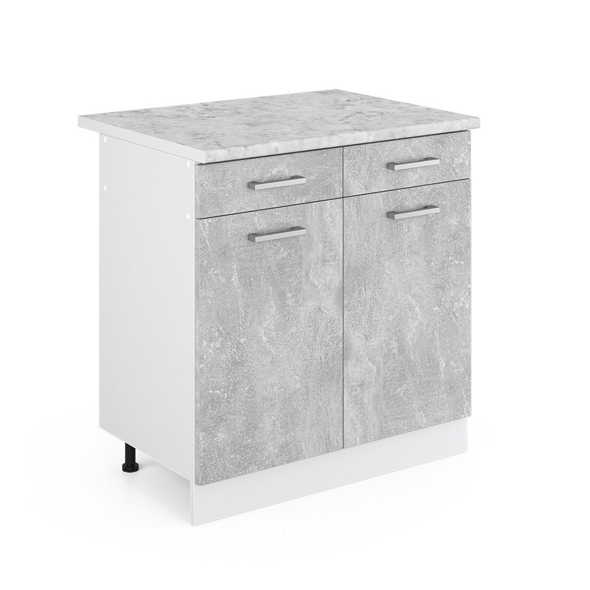 UNTERSCHRANK R-Line Beton 80 cm mit Schubladen und Türen mit Arbeitsplatte - Weiß/Grau, Holzwerkstoff (80/81.6/60cm) - Vicco