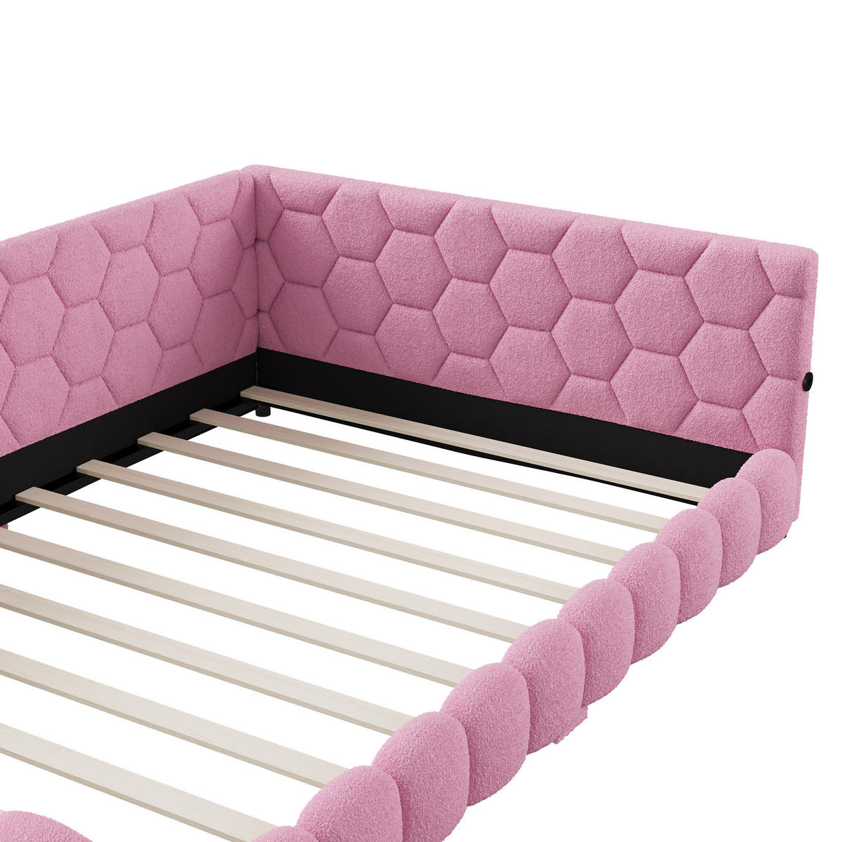 SCHLAFSOFA 140/200 cm rosa Lammwolle RGB LED USB Type-C - Rosa, Holz