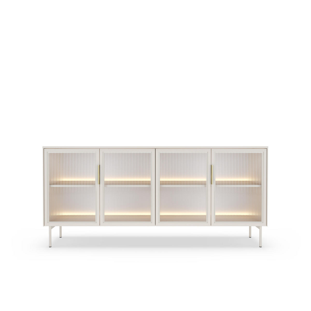 SIDEBOARD LUMI 181 cm Kaschmir - mit 4 Glastüren (Riffelglas) und LED - Kaschmir/Goldfarben, Holz/Holzwerkstoff (181/83/39cm) - Ravio