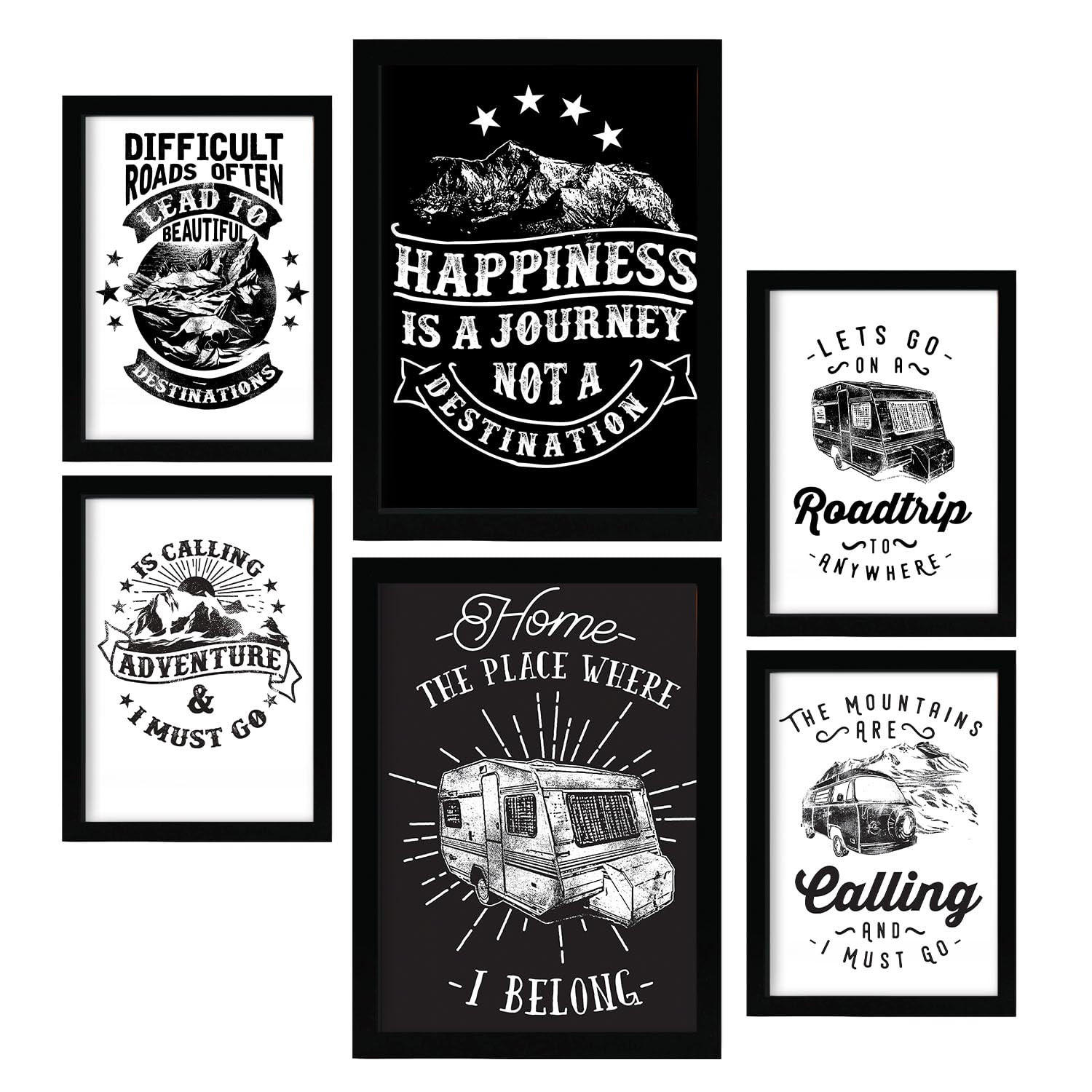 POSTER Set Mit 6 Reisen In Rustikale Zitate A3 & A4 Rahmenlos - Klar, Papier (29/3cm) - Nacnic