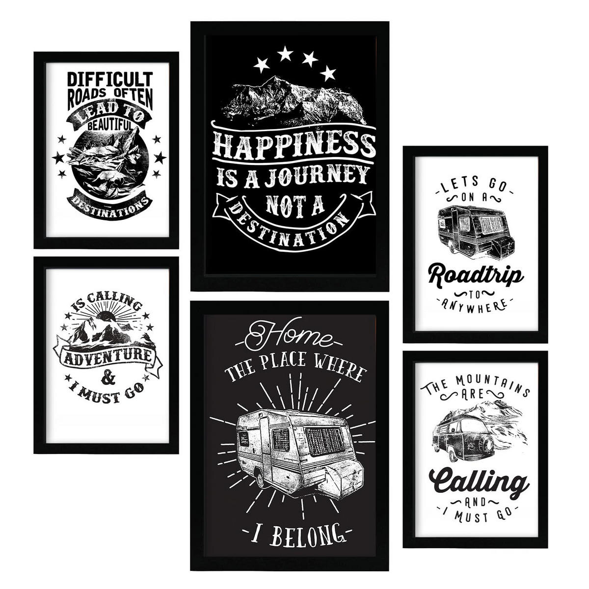 POSTER Set Mit 6 Reisen In Rustikale Zitate A3 & A4 Rahmenlos - Klar, Papier (29/3cm) - Nacnic