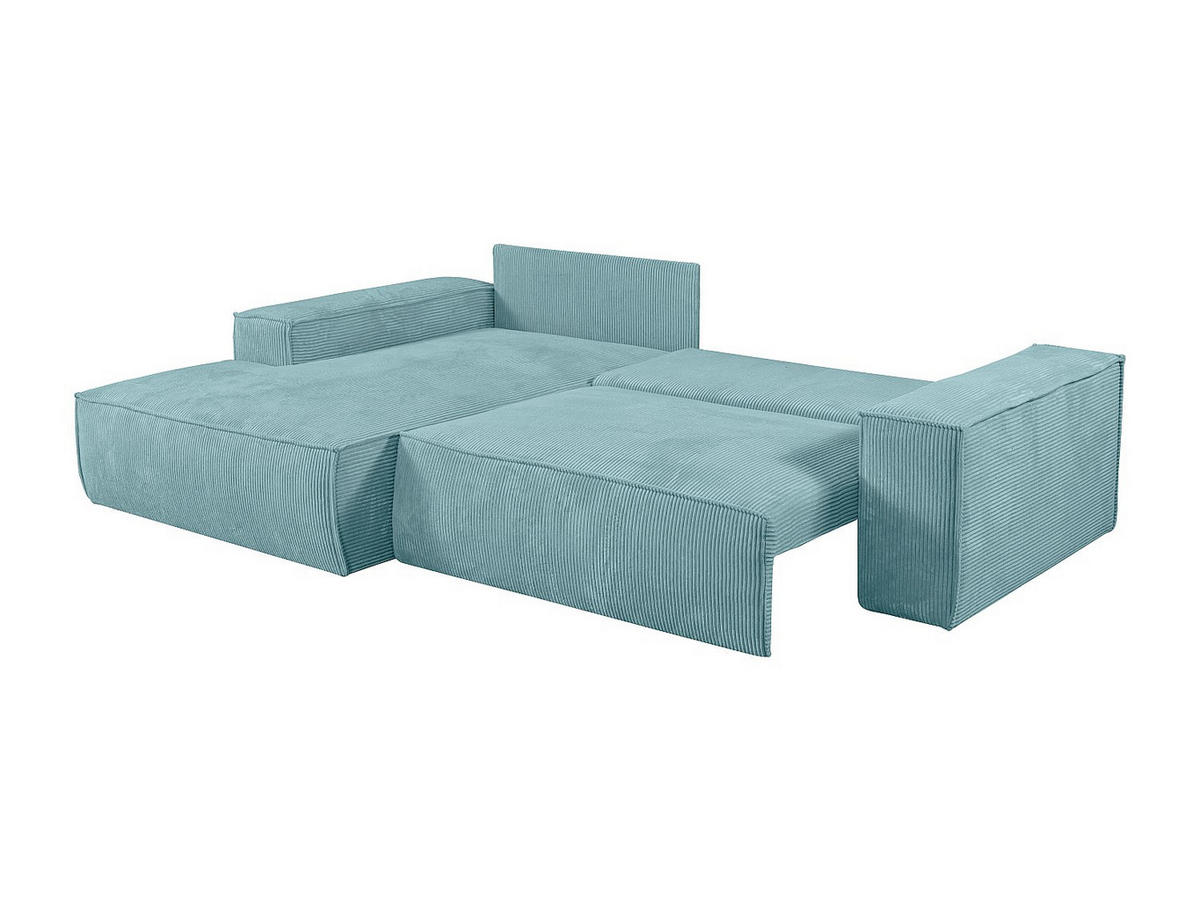 ECKSOFA mit Schlaffunktion - Ecke Links - Cord - Türkisblau - AMELIA - Hellblau, Textil (267/167cm) - Vente-Unique
