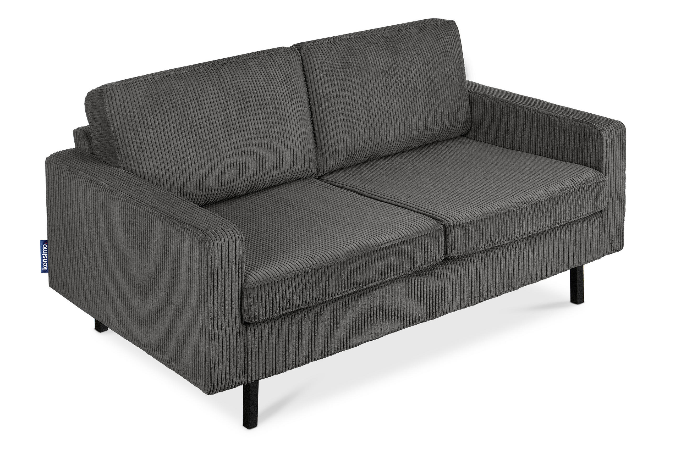2-SITZER-SOFA INVIA Klassische-Stil mit Armlehnen, Feinkord-Stoff, Grau - Schwarz/Grau, Textil (164/87/98cm) - KONSIMO®