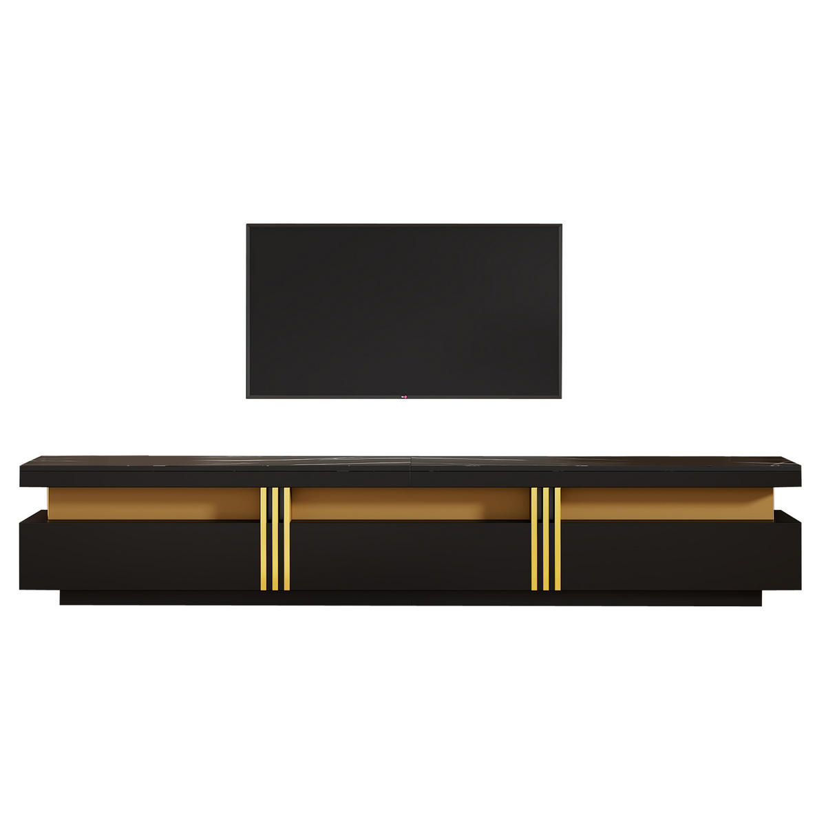 LOWBOARD 200/40/42 cm aus Spanplatte mit Marmor-Optik und 3 Schubladen Schwarz - Schwarz, Holzwerkstoff (200/42/40cm) - Modenvie