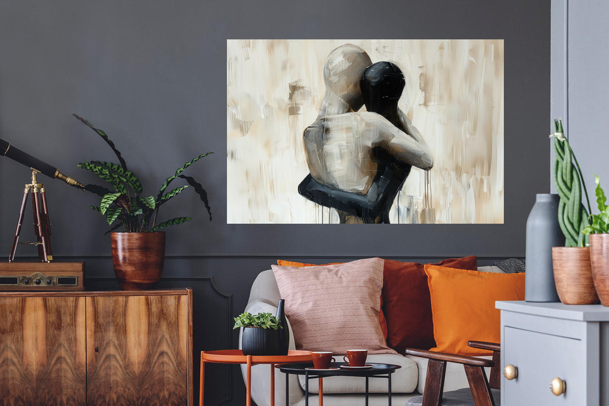 WANDTATTOO Abstrakt - Liebe - Schwarz und weiß - Modern 120x80 cm - Schwarz, Kunststoff (120/80/0.1cm) - MuchoWow