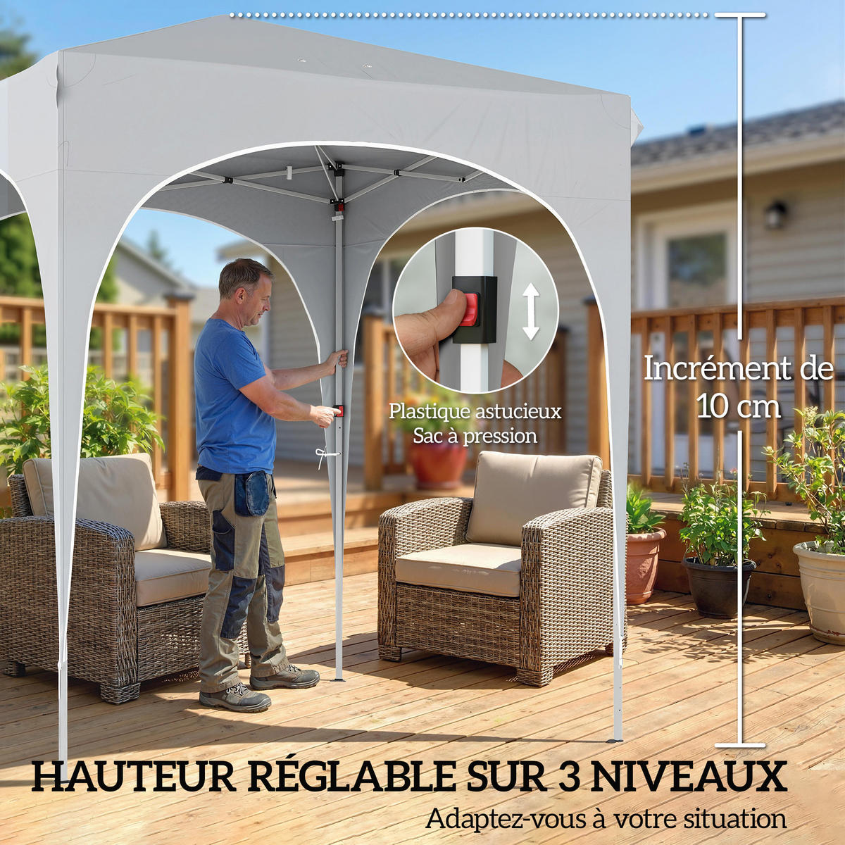 PAVILLON DE-14057 Pop-up 2/2 m, höhenverstellbar, UV50+, 4 Seitenwände Hellgrau - Hellgrau, Metall (203/251/203cm) - ComfortXL
