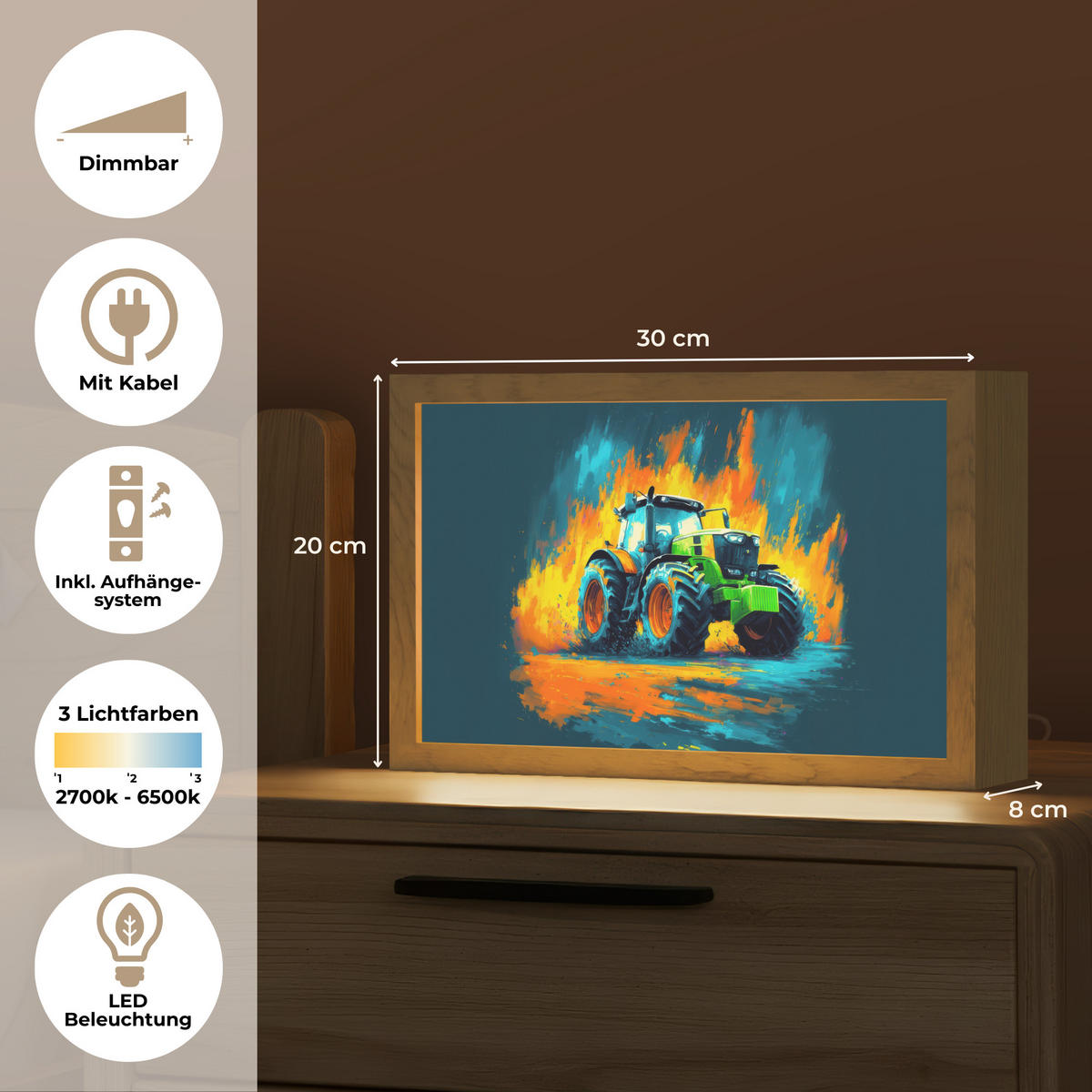 NACHTTISCHLAMPE Abstrakt - Traktor - Grün 30x20 cm - Dunkelblau, Holzwerkstoff (8/30/20cm)