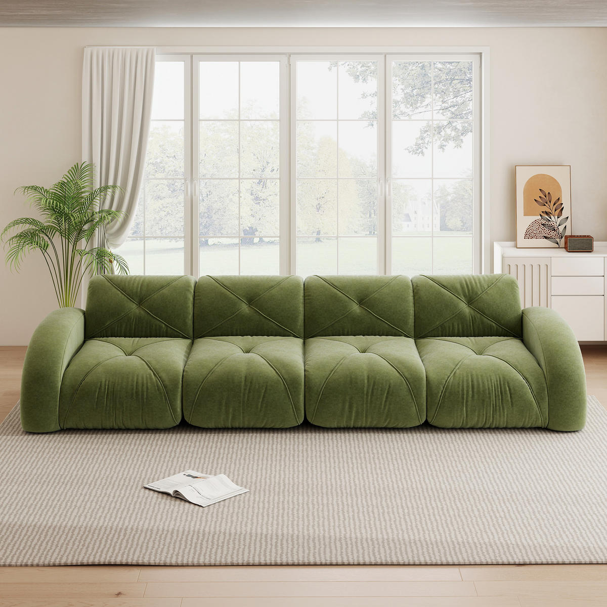 4-SITZER SOFA Chenille Grün - Grün, Textil (358/76/95cm) - WISHDOR