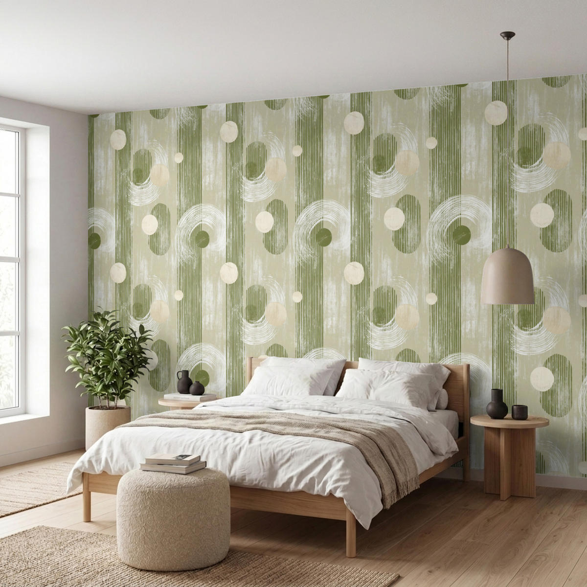 TAPETE - Künstlerisch - Modern - Grün - 400x220 cm - Olivgrün, Papier (400/220cm) - OnlyWow