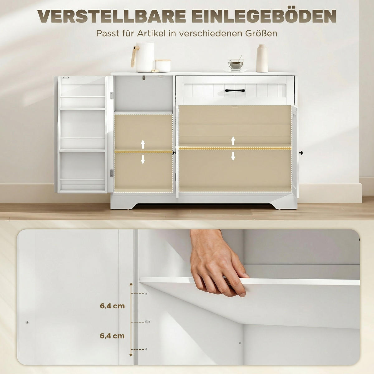 SIDEBOARD Weiß, 110/40/80 cm, 1 Schublade - Weiß, Holz (110/80/40cm) - PANGIVO