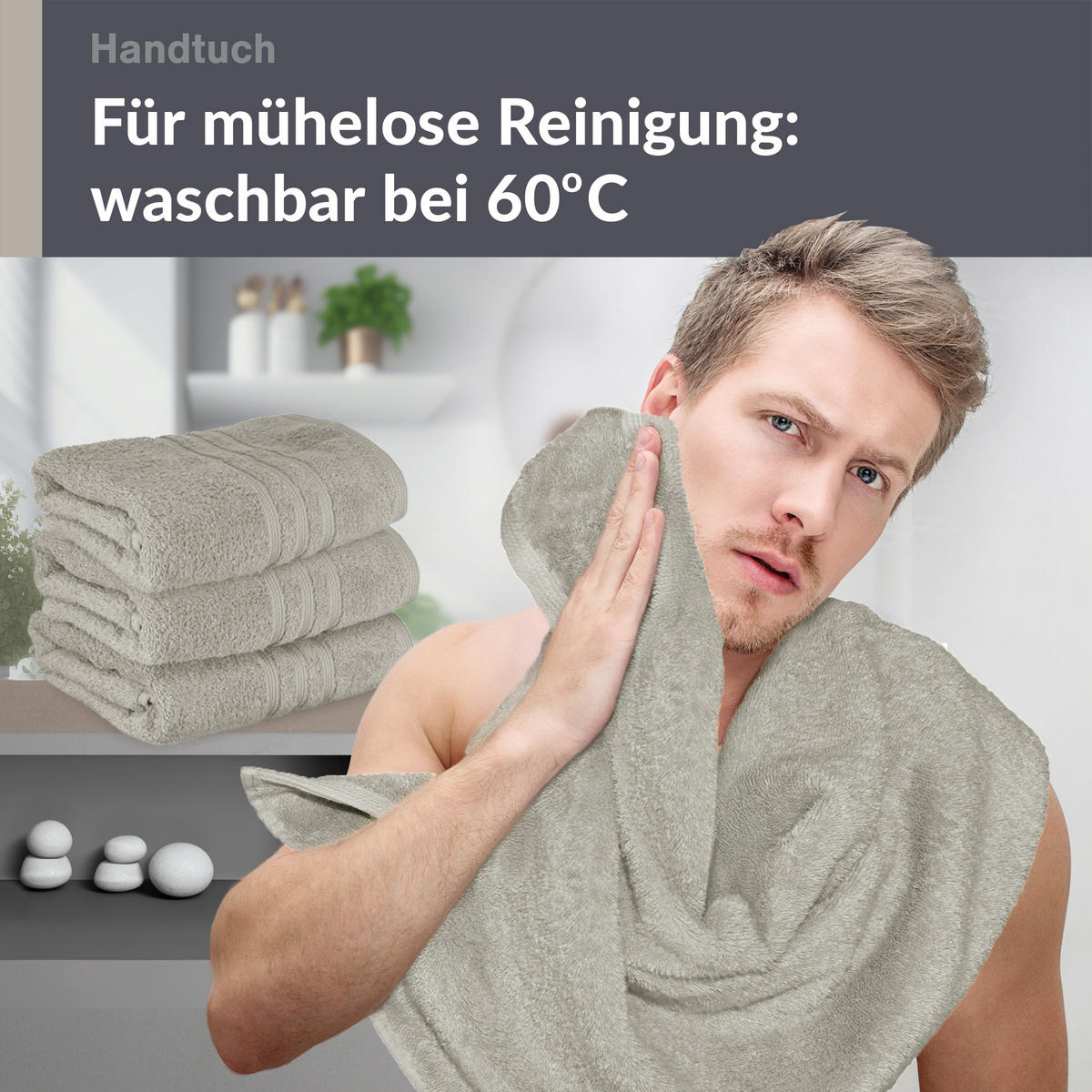 HANDTUCH 50x100 cm London Kiesel Grau 4er Set - Sandfarben, Textil (50/100cm) - Lashuma