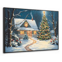 LEINWAND Bilder mit Rahmen - Weihnachten - Weihnachtsbaum - Winter - Zuhause - Schnee - 90x60 - Smaragdgrün, Textil (90/60cm) - MuchoWow