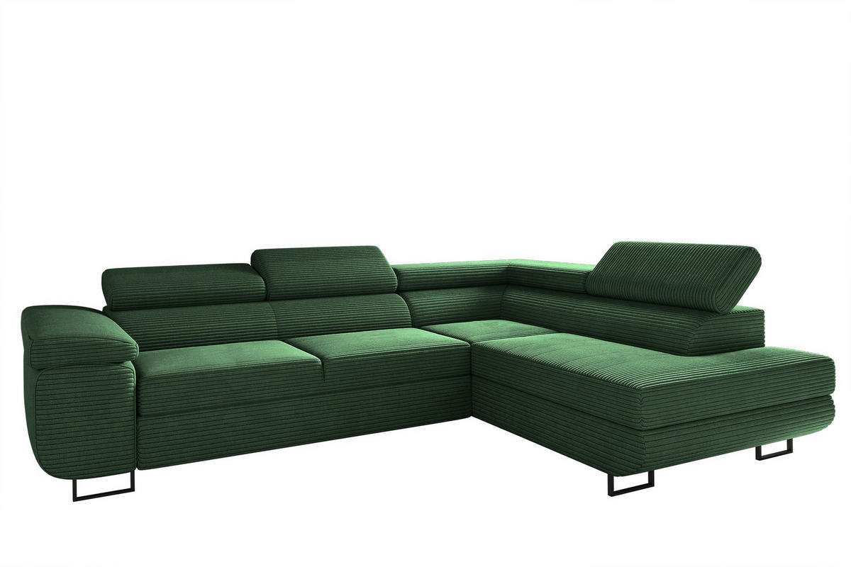 ECKSOFA ATOMIC Mit Schlaffunktion, Stoff Poso, Grün, Rechts - Grün, Holz (277/203cm) - Kaiser Möbel