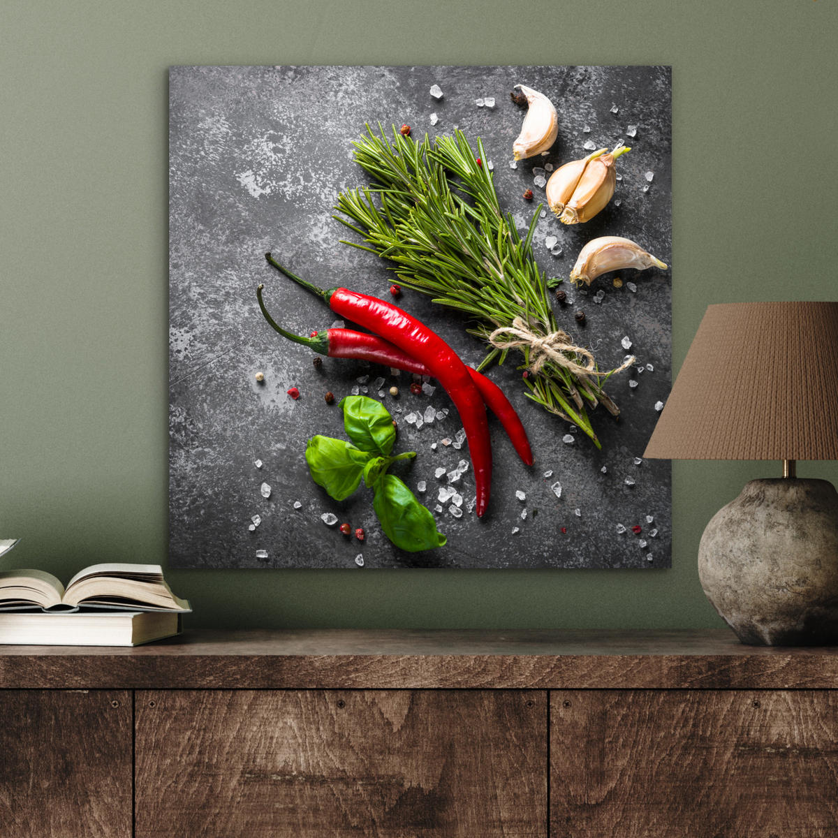 METALLBILD Pfeffer - Kräuter - Gewürze - Beton 50x50 cm - Dunkelgrau, Metall (50/50cm) - MuchoWow