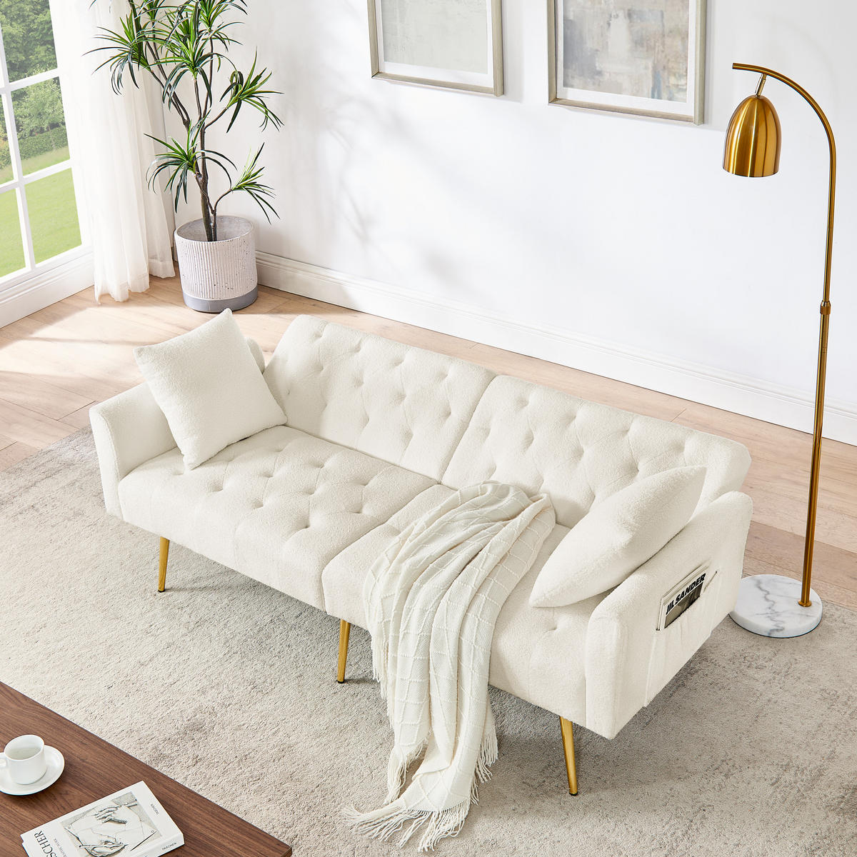 SCHLAFSOFA 177/78/74 cm in Beige Teddyfell mit Aufbewahrungstasche - Beige, Textil (177/74/78cm) - Oxeza