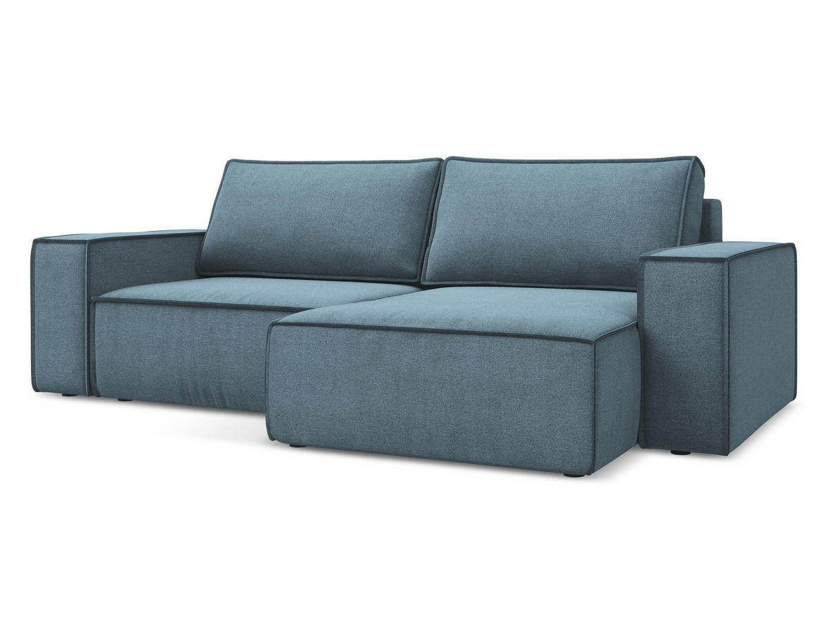 ECKSOFA mit Schlaffunktion Strukturstoff Stoff Blau - Blau/Schwarz, Kunststoff/Textil (257/148cm) - Makamii