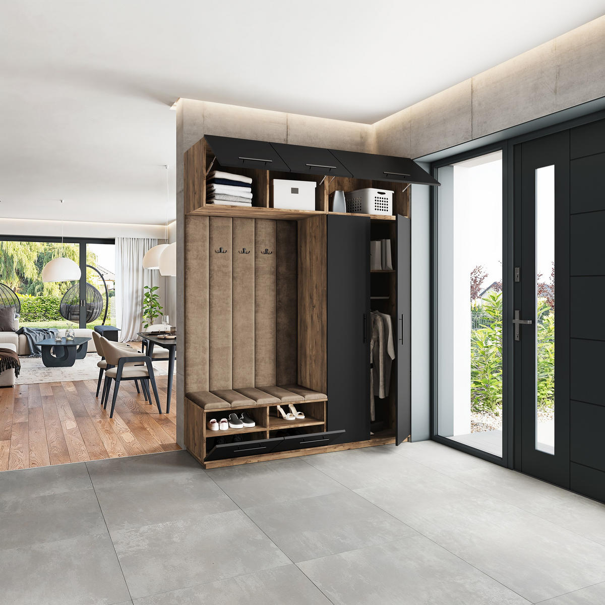 GARDEROBENSCHRANK REMA 180/240/60 cm Modern Garderobe-Set Eiche Lefkas - Eichefarben/Beige, Holzwerkstoff (180/240/60cm) - MASSENO